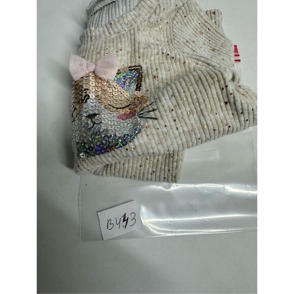 Nannette Girls Long Sleeve Cat Shirt Sweater Tan Sequins Trim Size 4T - Picture 9 of 9